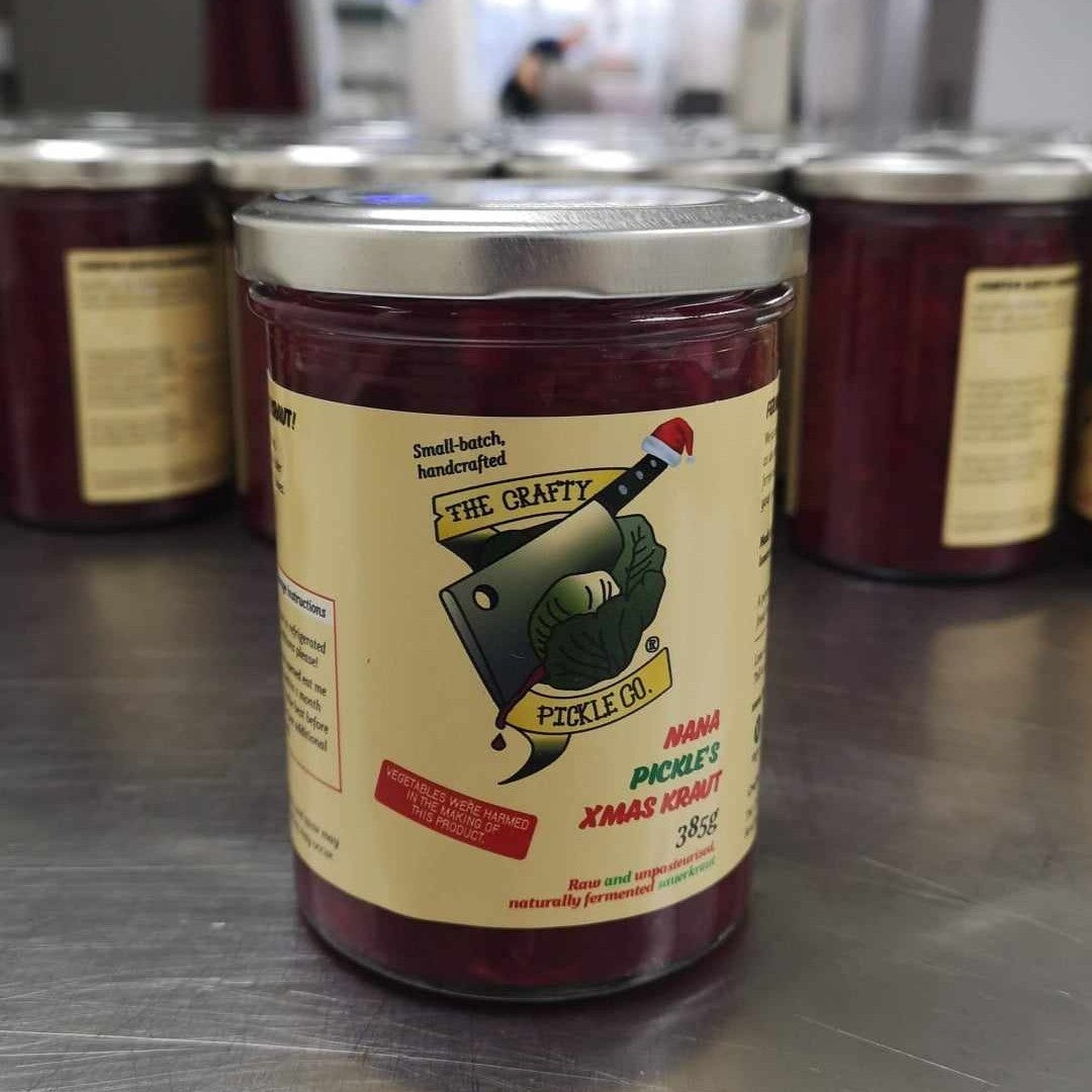 A jar of crafty pickles chirstmas sauerkraut