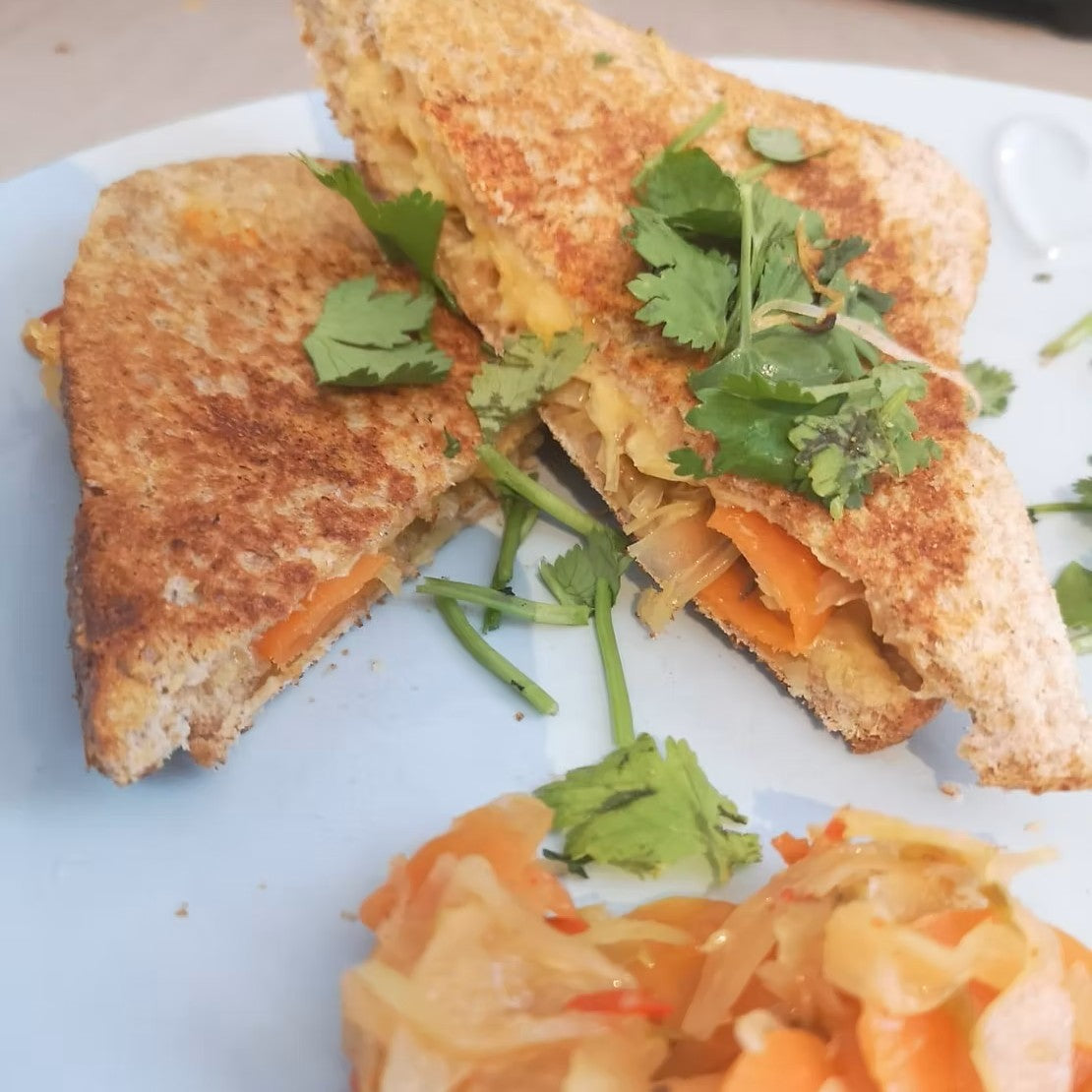 cross section of a kimchi toastie