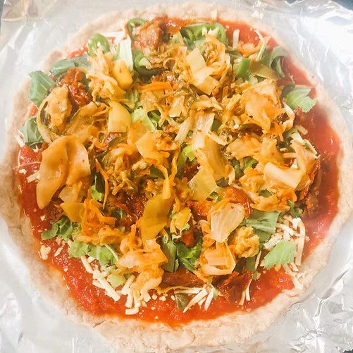 Homemade kimchi pizza 