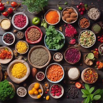 A variety of 30 different plant foods, vegtables, herbs, and fruits