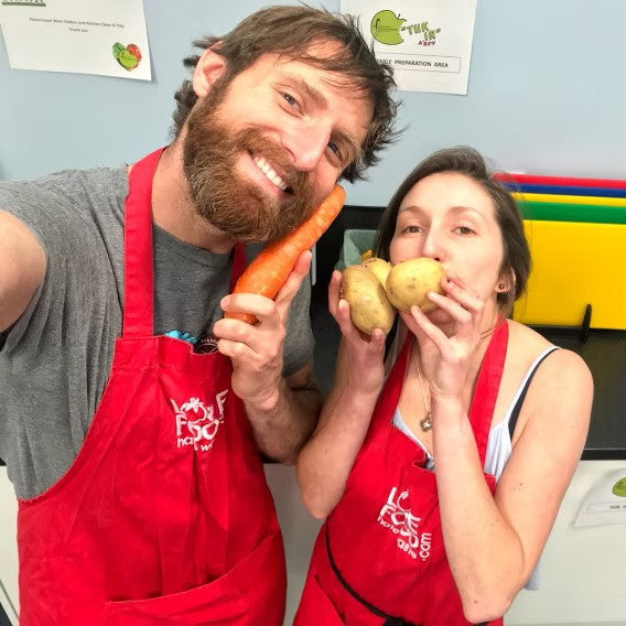 Arthur and Madi from the crafty pickle caressing some vegtables