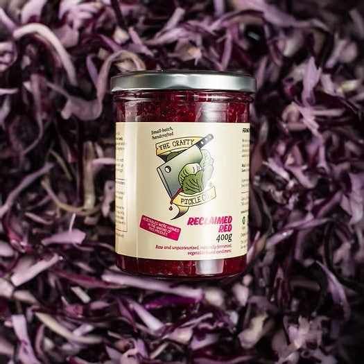A jar of crafty pickles reclaimed red kraut