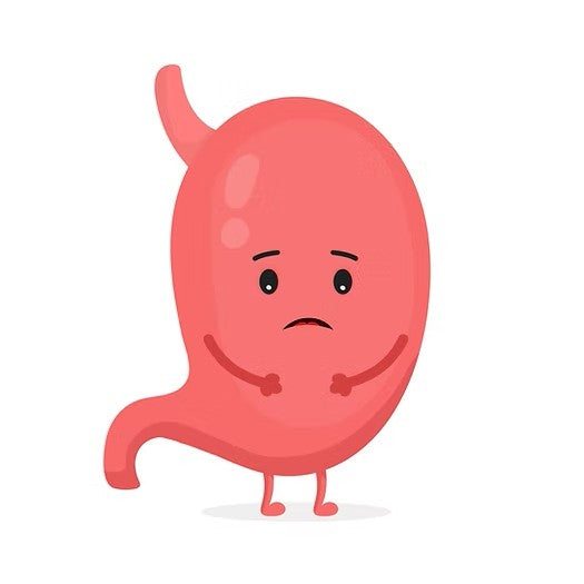 A cartoon stomach that is sad