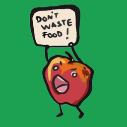 Animated apple holding a sign saying don't waste food