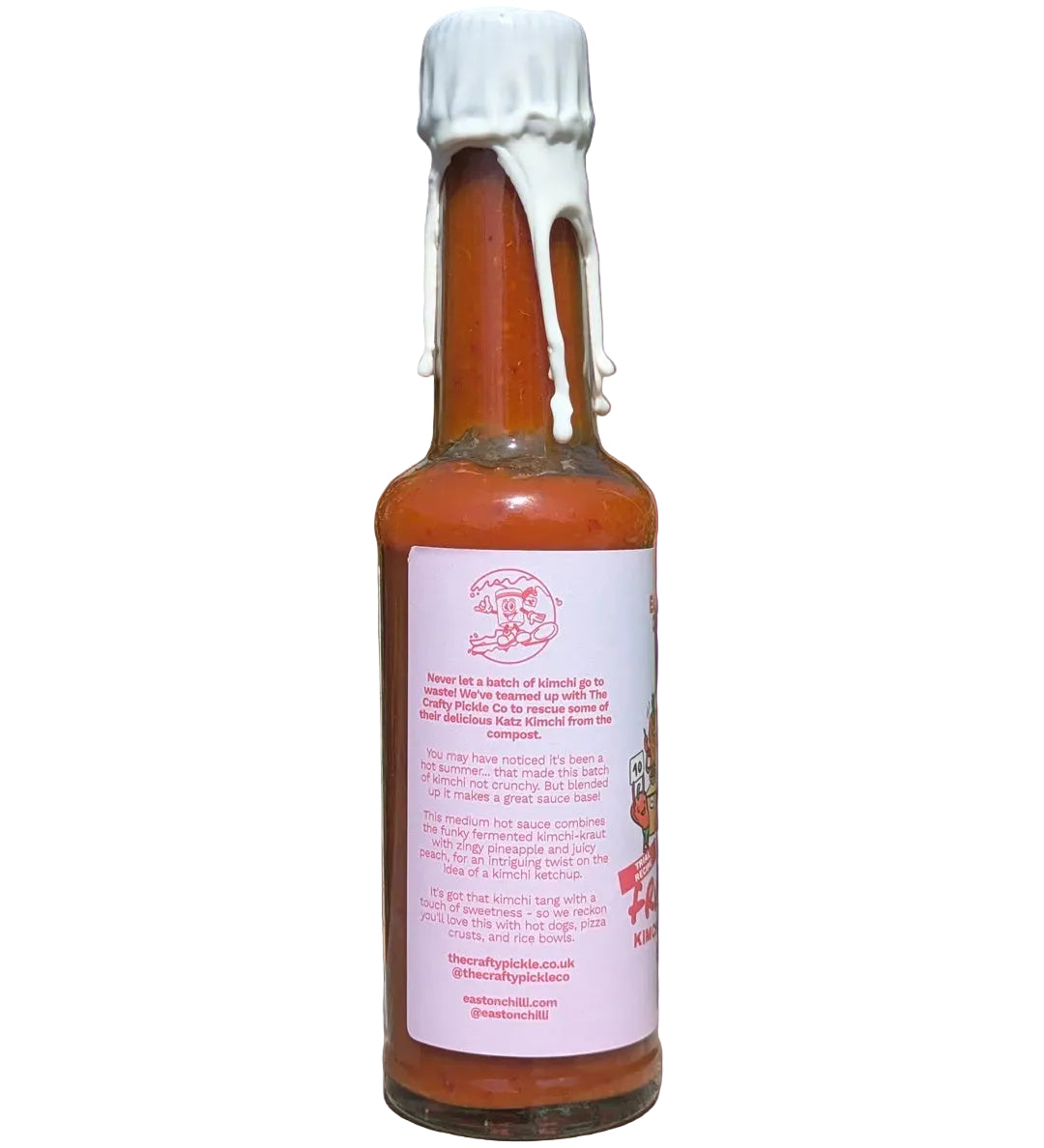 Fruity kimchi hot sauce bottle