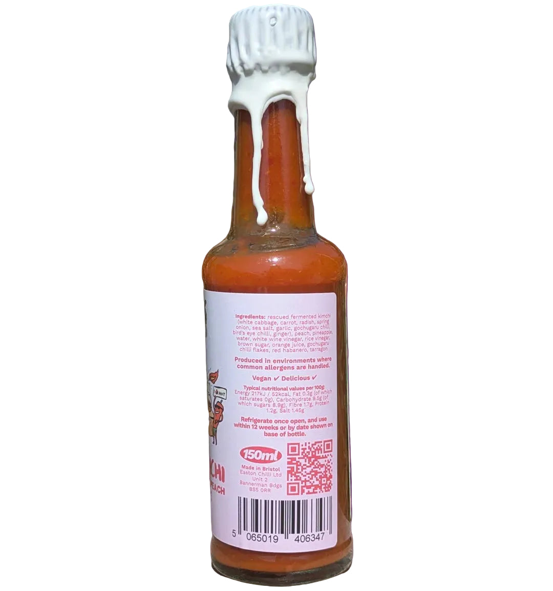 Fruity kimchi hot sauce bottle