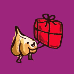 Animated garlic holding up a red gift
